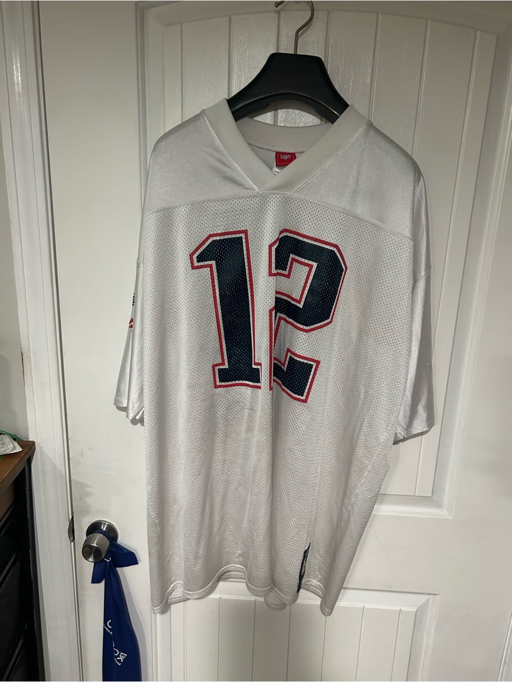 Tom Brady White Men's Mesh Jersey with Navy and Red '12' Graphic